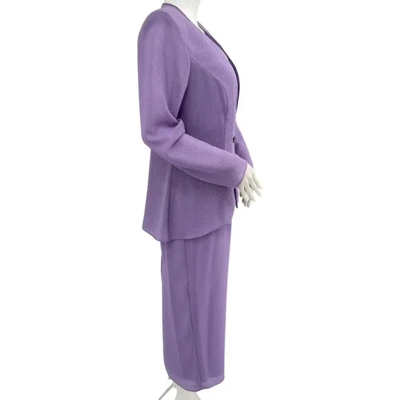 R&M Richards Petite Lavender Sparkle Jacket Dress Suit Women's Size 10P Elegant